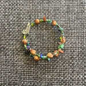 NWOT Handmade Adjustable Wire & Bead Bracelet with Silver Coyote Charm